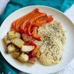 One Pan Meals: Basil Parmesan Tilapia with Roasted Red Peppers and Potatoes